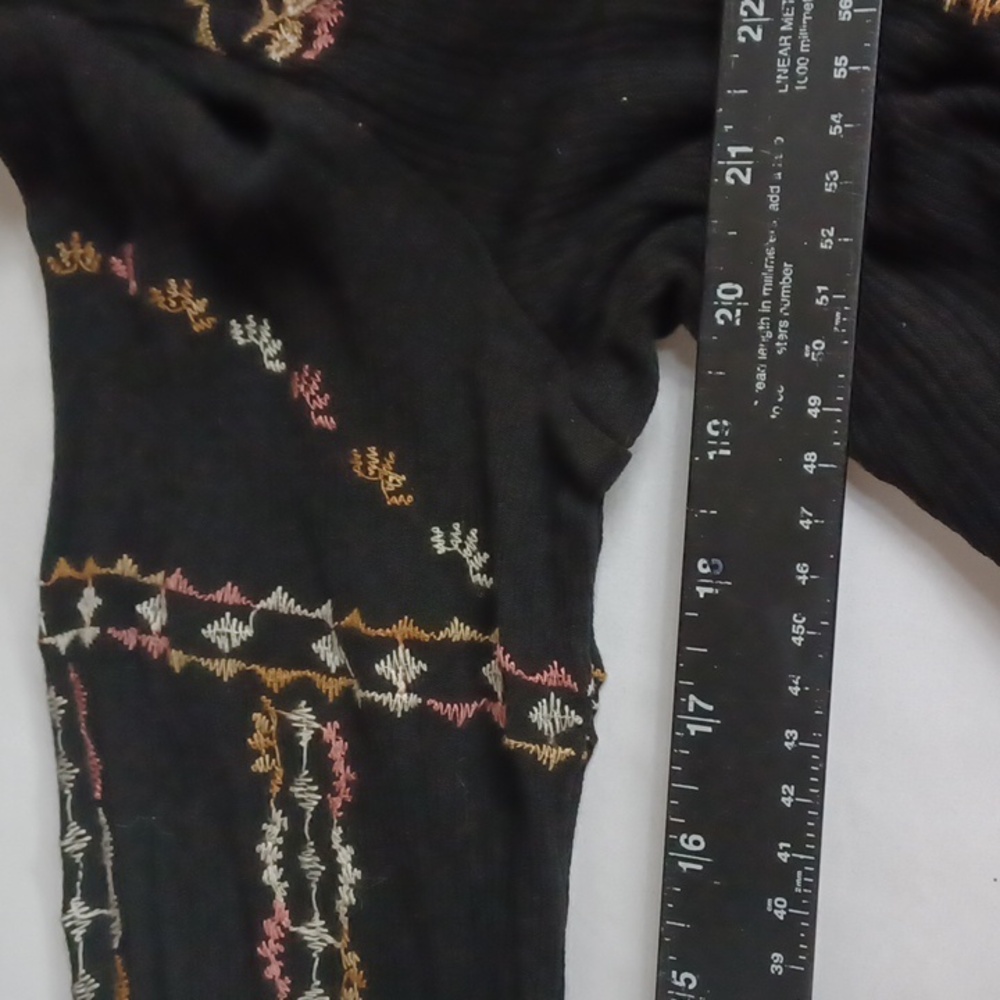 Knox Rose Y2K Boho Krinkle Black Peasant Embroidery Midi Dress XXL Vintage - Picture 7 of 12